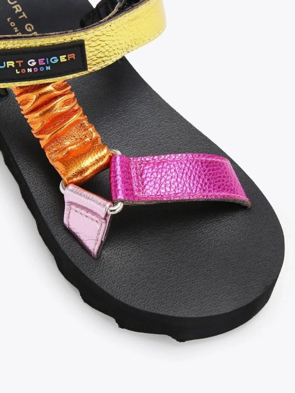 Kurt Geiger London Kids MINI ORION SANDAL Rainbow Metallic Strap Size 3/ EU 34